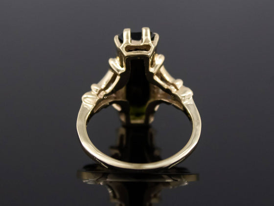 The Adelia Olive Green Tourmaline and Diamond Ring in 14K Yellow and White Gold