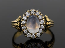  The Helena Moonstone and Diamond Halo Ring in 18K Yellow Gold