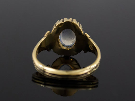 The Helena Moonstone and Diamond Halo Ring in 18K Yellow Gold