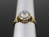 The Helena Moonstone and Diamond Halo Ring in 18K Yellow Gold