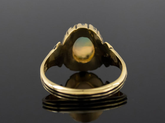The Helena Opal and Diamond Halo Ring in 18K Yellow Gold