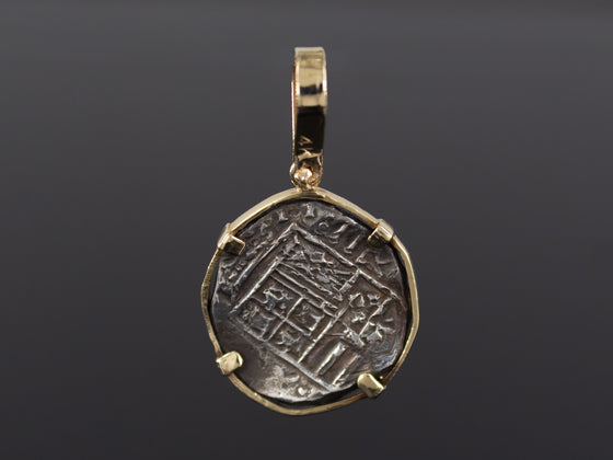 Authentic 18th Century Spanish Colonial Cob Coin Pendant in 14K Yellow Gold