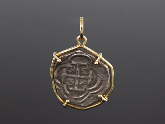 Authentic 18th Century Spanish Colonial Cob Coin Pendant in 14K