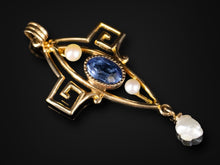 Garnet Doublet and Seed Pearl Lavalier in 10K Yellow Gold