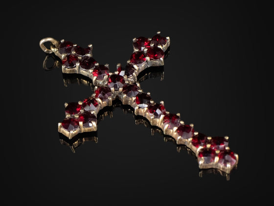 Decorative Bohemian Garnet Cross Pendant