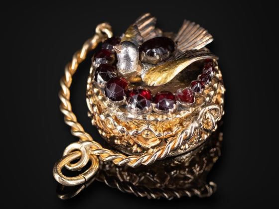 Garnet Bird's Nest Fob in 14K Gold and Silver with 24K Overlay