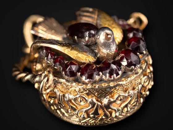 Garnet Bird's Nest Fob in 14K Gold and Silver with 24K Overlay