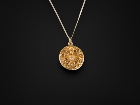 Botanical Singing Woman Locket with Diamond Accents in 14K Yellow Gold