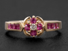 Flower Ruby and Diamond Ring in 14K Yellow Gold