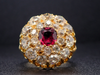 Ruby and Old Mine Cut Diamond Ring in 22K Yellow Gold