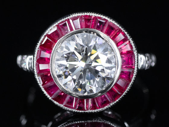 The Spring Point Ruby and Old European Cut Lab Grown Diamond Ring in 14K White Gold