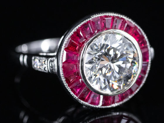 The Spring Point Ruby and Old European Cut Lab Grown Diamond Ring in 14K White Gold