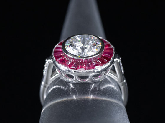 The Spring Point Ruby and Old European Cut Lab Grown Diamond Ring in 14K White Gold