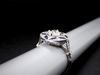 The Trinity Ring with Old Mine Cut Diamond with Blue Sapphires  in 14K White Gold