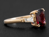 Three-Stone Ring Cushion Cut Garnet and Baguette Diamond in 14K Yellow Gold