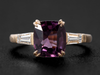 Three-Stone Ring Purple Spinel and Baguette Cut Diamond in 14K Yellow Gold