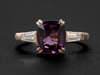 Three-Stone Ring Purple Spinel and Baguette Cut Diamond in 14K Yellow Gold