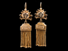 Victorian Floral Black Enamel and Chain Tassel Gold Drop Earrings