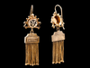 Victorian Floral Black Enamel and Chain Tassel Gold Drop Earrings